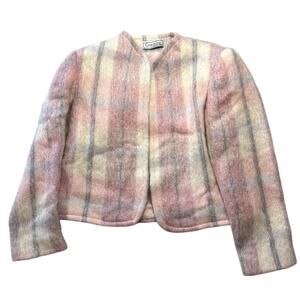 VTG 90s Gregge Sport Mohair Cropped Pink Plaid Jacket USA Made Sz 4